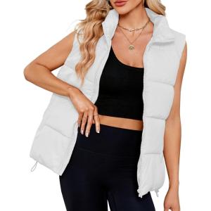 imageAmerican Trends Womens Puffer Vest Sleeveless Puffy Vests for Women Collar Jacket Zipper Coat with PocketsWhite