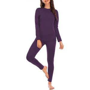 imageAmerican Trends Womens Thermal Underwear Set Long Johns Base Layer Fleece Lined Top and Bottom Thermals Sets LoungewearDeep Purple