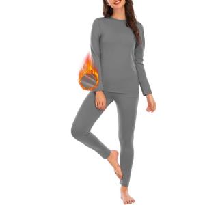 imageAmerican Trends Womens Thermal Underwear Set Long Johns Base Layer Fleece Lined Top and Bottom Thermals Sets LoungewearGray
