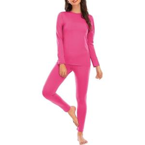 imageAmerican Trends Womens Thermal Underwear Set Long Johns Base Layer Fleece Lined Top and Bottom Thermals Sets LoungewearHot Pink