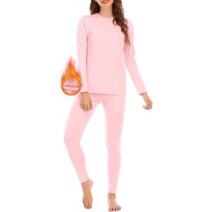 imageAmerican Trends Womens Thermal Underwear Set Long Johns Base Layer Fleece Lined Top and Bottom Thermals Sets LoungewearPink