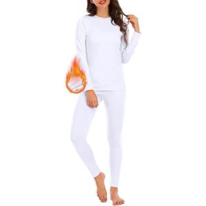 imageAmerican Trends Womens Thermal Underwear Set Long Johns Base Layer Fleece Lined Top and Bottom Thermals Sets LoungewearWhite