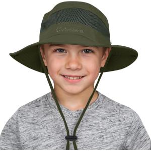 imageKids Sun Hat Fishing Hats for Boys Girls UPF 50 Wide Brim Bucket Hats for Kids Hiking Safari HatArmy Green