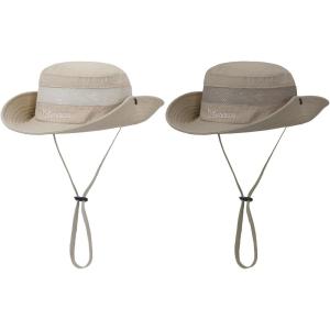 imageKids Sun Hat Fishing Hats for Boys Girls UPF 50 Wide Brim Bucket Hats for Kids Hiking Safari HatDeep Khaki  Light Beige