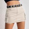 imageWomen Denim Skirt Low Waist Cargo Skirt with Pockets Y2K Button Mini Jean SkirtApricot