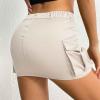 imageWomen Denim Skirt Low Waist Cargo Skirt with Pockets Y2K Button Mini Jean SkirtApricot