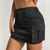 imageWomen Denim Skirt Low Waist Cargo Skirt with Pockets Y2K Button Mini Jean SkirtBlack