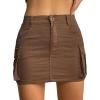 imageWomen Denim Skirt Low Waist Cargo Skirt with Pockets Y2K Button Mini Jean SkirtBrown