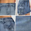 imageWomen Denim Skirt Low Waist Cargo Skirt with Pockets Y2K Button Mini Jean SkirtCharcoal Grey