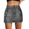 imageWomen Denim Skirt Low Waist Cargo Skirt with Pockets Y2K Button Mini Jean SkirtCharcoal Grey