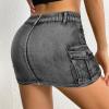 imageWomen Denim Skirt Low Waist Cargo Skirt with Pockets Y2K Button Mini Jean SkirtCharcoal Grey