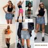 imageWomen Denim Skirt Low Waist Cargo Skirt with Pockets Y2K Button Mini Jean SkirtCharcoal Grey
