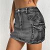 imageWomen Denim Skirt Low Waist Cargo Skirt with Pockets Y2K Button Mini Jean SkirtCharcoal Grey