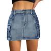 imageWomen Denim Skirt Low Waist Cargo Skirt with Pockets Y2K Button Mini Jean SkirtDark Blue