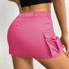 imageWomen Denim Skirt Low Waist Cargo Skirt with Pockets Y2K Button Mini Jean SkirtHot Pink