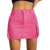 imageWomen Denim Skirt Low Waist Cargo Skirt with Pockets Y2K Button Mini Jean SkirtHot Pink