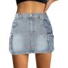 imageWomen Denim Skirt Low Waist Cargo Skirt with Pockets Y2K Button Mini Jean SkirtLight Blue