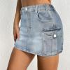 imageWomen Denim Skirt Low Waist Cargo Skirt with Pockets Y2K Button Mini Jean SkirtLight Blue