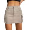 imageWomen Denim Skirt Low Waist Cargo Skirt with Pockets Y2K Button Mini Jean SkirtLight Khaki