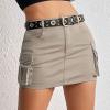 imageWomen Denim Skirt Low Waist Cargo Skirt with Pockets Y2K Button Mini Jean SkirtLight Khaki