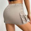 imageWomen Denim Skirt Low Waist Cargo Skirt with Pockets Y2K Button Mini Jean SkirtLight Khaki
