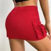 imageWomen Denim Skirt Low Waist Cargo Skirt with Pockets Y2K Button Mini Jean SkirtRed