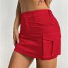imageWomen Denim Skirt Low Waist Cargo Skirt with Pockets Y2K Button Mini Jean SkirtRed