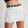 imageWomen Denim Skirt Low Waist Cargo Skirt with Pockets Y2K Button Mini Jean SkirtWhite