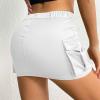 imageWomen Denim Skirt Low Waist Cargo Skirt with Pockets Y2K Button Mini Jean SkirtWhite