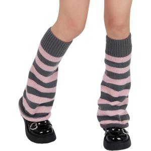 imageAmerican Trends Leg Warmers Y2k Kawaii Black White Cute Leg Warmers Y2k Goth accessories for Women Girls 80s Party SportsGrey Pink Striped