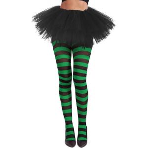 imageAmerican Trends Striped Tights for Women Witch Tights Halloween Costume Stretchy Tights Pantyhose StockingsGreen Black Stripe
