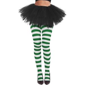 imageAmerican Trends Striped Tights for Women Witch Tights Halloween Costume Stretchy Tights Pantyhose StockingsGreen White Stripe