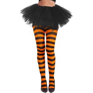 imageAmerican Trends Striped Tights for Women Witch Tights Halloween Costume Stretchy Tights Pantyhose StockingsOrange Black Stripe