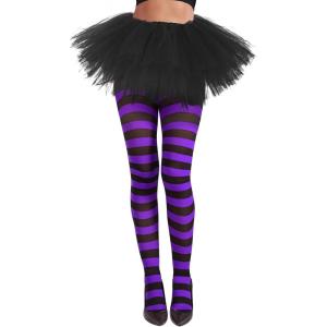 imageAmerican Trends Striped Tights for Women Witch Tights Halloween Costume Stretchy Tights Pantyhose StockingsPurple Black Stripe