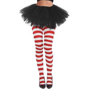 imageAmerican Trends Striped Tights for Women Witch Tights Halloween Costume Stretchy Tights Pantyhose StockingsRed White Stripe
