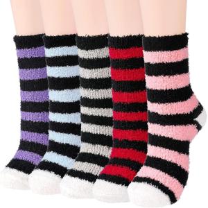 imageAmerican Trends Womens Fuzzy Socks Winter Warm Fluffy Socks Athletic Outdoor Sports Socks5 Pack Blackstriped