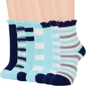 imageAmerican Trends Womens Fuzzy Socks Winter Warm Fluffy Socks Athletic Outdoor Sports Socks5 Pack Blue Srtiped
