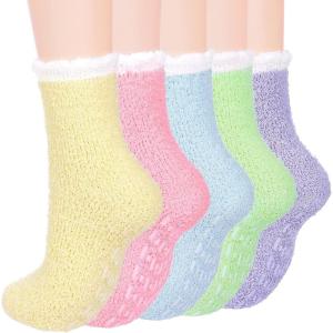 imageAmerican Trends Womens Fuzzy Socks Winter Warm Fluffy Socks Athletic Outdoor Sports Socks5 Pack Candy Rainbow With Grips