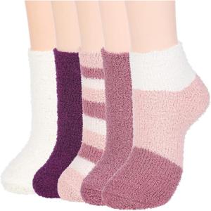 imageAmerican Trends Womens Fuzzy Socks Winter Warm Fluffy Socks Athletic Outdoor Sports Socks5 Pack Candystriped
