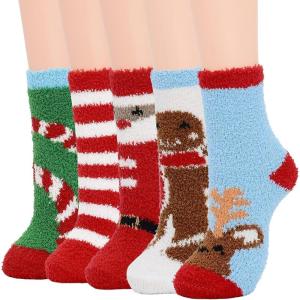 imageAmerican Trends Womens Fuzzy Socks Winter Warm Fluffy Socks Athletic Outdoor Sports Socks5 Pack Christmas