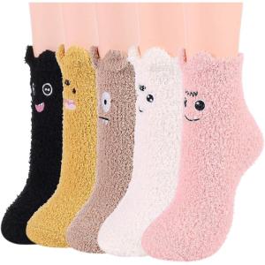 imageAmerican Trends Womens Fuzzy Socks Winter Warm Fluffy Socks Athletic Outdoor Sports Socks5 Pack Cute Face