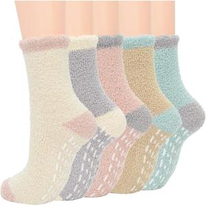 imageAmerican Trends Womens Fuzzy Socks Winter Warm Fluffy Socks Athletic Outdoor Sports Socks5 Pack Cute Patchwork With Grips
