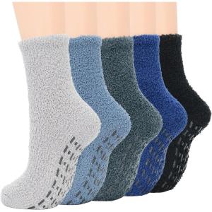 imageAmerican Trends Womens Fuzzy Socks Winter Warm Fluffy Socks Athletic Outdoor Sports Socks5 Pack Dark Blue Series With Grips