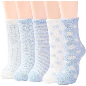imageAmerican Trends Womens Fuzzy Socks Winter Warm Fluffy Socks Athletic Outdoor Sports Socks5 Pack Light Blue