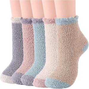 imageAmerican Trends Womens Fuzzy Socks Winter Warm Fluffy Socks Athletic Outdoor Sports Socks5 Pack Patchwork