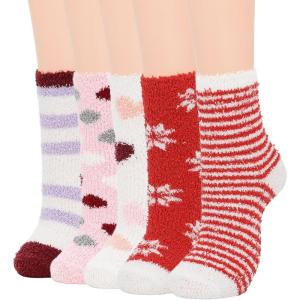 imageAmerican Trends Womens Fuzzy Socks Winter Warm Fluffy Socks Athletic Outdoor Sports Socks5 Pack Red