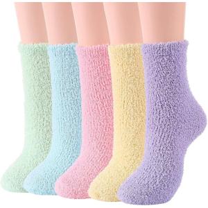imageAmerican Trends Womens Fuzzy Socks Winter Warm Fluffy Socks Athletic Outdoor Sports Socks5 Pack Solid Color