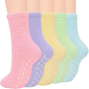 imageAmerican Trends Womens Fuzzy Socks Winter Warm Fluffy Socks Athletic Outdoor Sports Socks5 Pack Solid Rainbow With Grips
