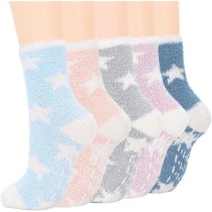 imageAmerican Trends Womens Fuzzy Socks Winter Warm Fluffy Socks Athletic Outdoor Sports Socks5 Pack Stars With Grips