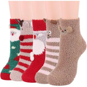 imageAmerican Trends Womens Fuzzy Socks Winter Warm Fluffy Socks Athletic Outdoor Sports Socks5 Pairs Cartoon Christmas